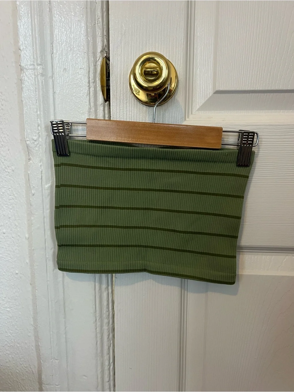Free People Olive Green Ribbed Tube top with Dark Stripe